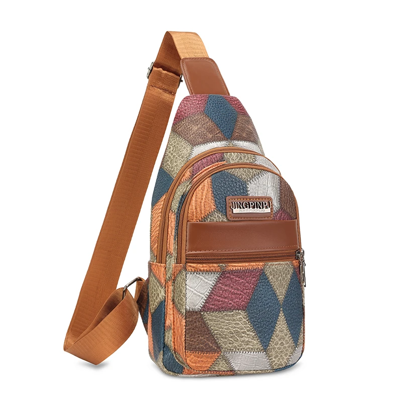 Patchwork Pattern Chest Bag Unisex Fashion Casual Sling Bag Crossbody Fanny Pack for Daily Travel Womens Chest Bag