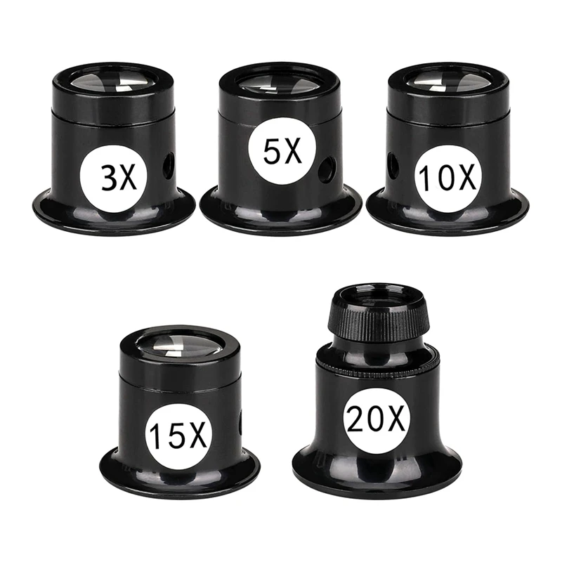 HLZS-5 PCS Portable Monocular Magnifier Jewelers Loupe 3X/5X/10X/15X/20X Handheld Magnifier Dome Optics Lens Magnifying Glass