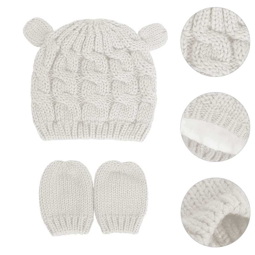 

1 комплект детской вязаной шапки и перчаток, зимняя теплая толстая шерстяная шапка, комплект для осени, уличная детская вязаная шапка, теплая шапка, перчатки