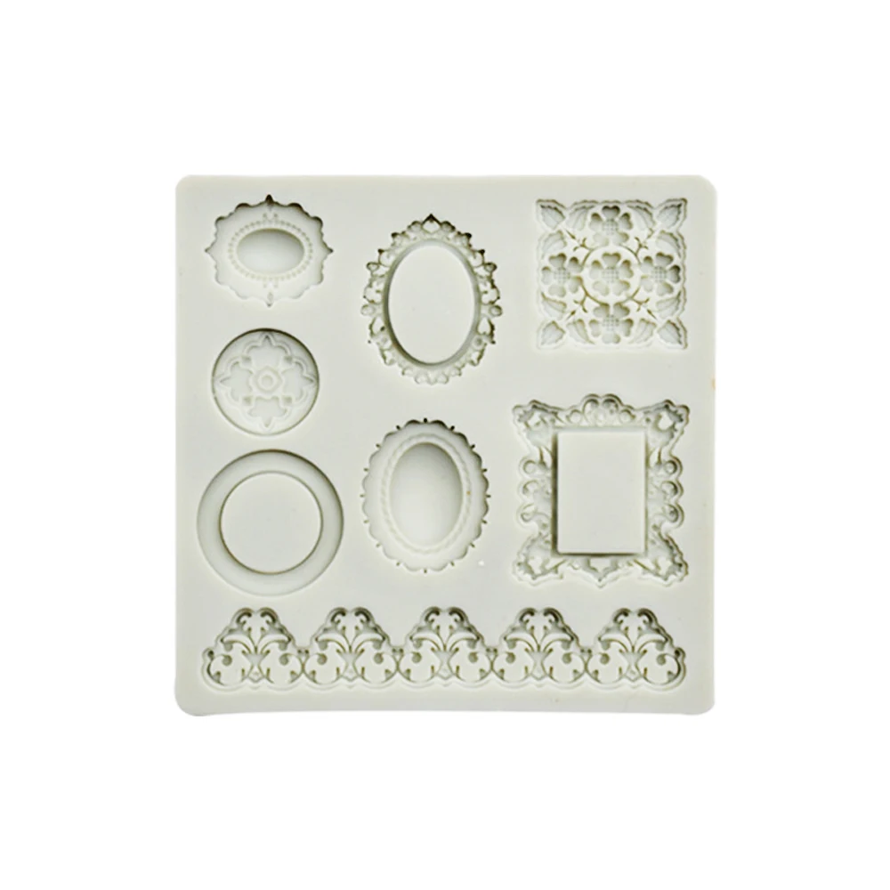 Gemstone Nameplate Silicone Fondant Mold Photo Frame Court Pattern Sugarcraft Cake Topper Decorated Chocolate Candy Baking Mould