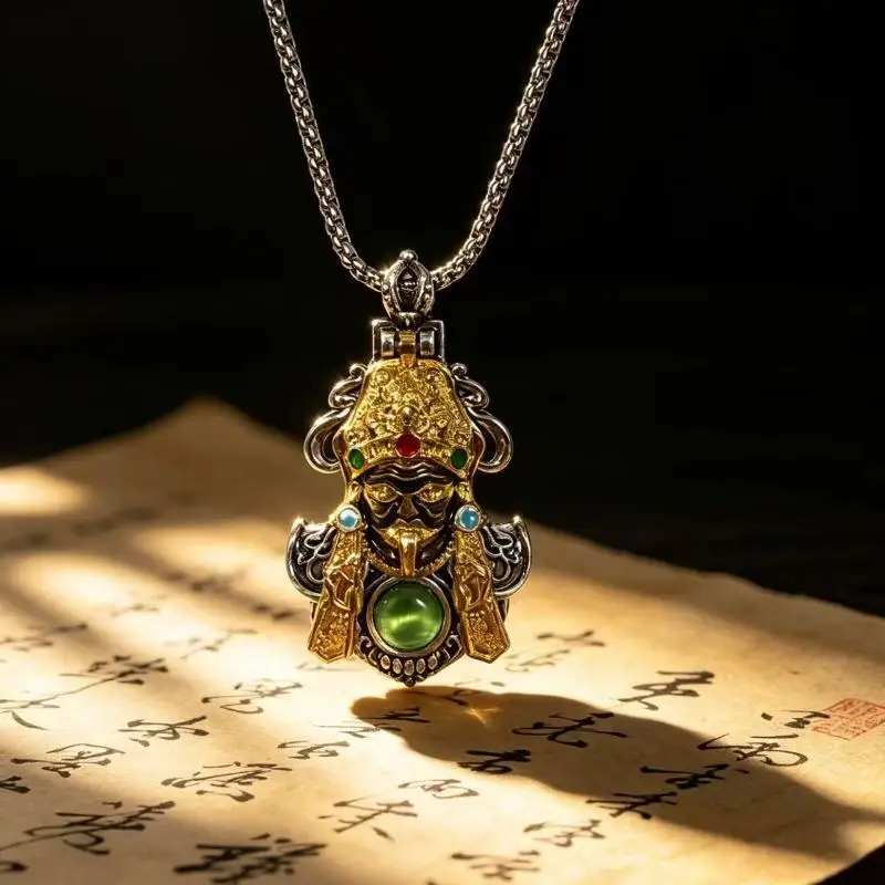 Vintage Chinese Style Pendant Necklace Blessing Dharma Protector Zhakiram Pendant For Men Jewelry Lucky Wealth Charm Necklace