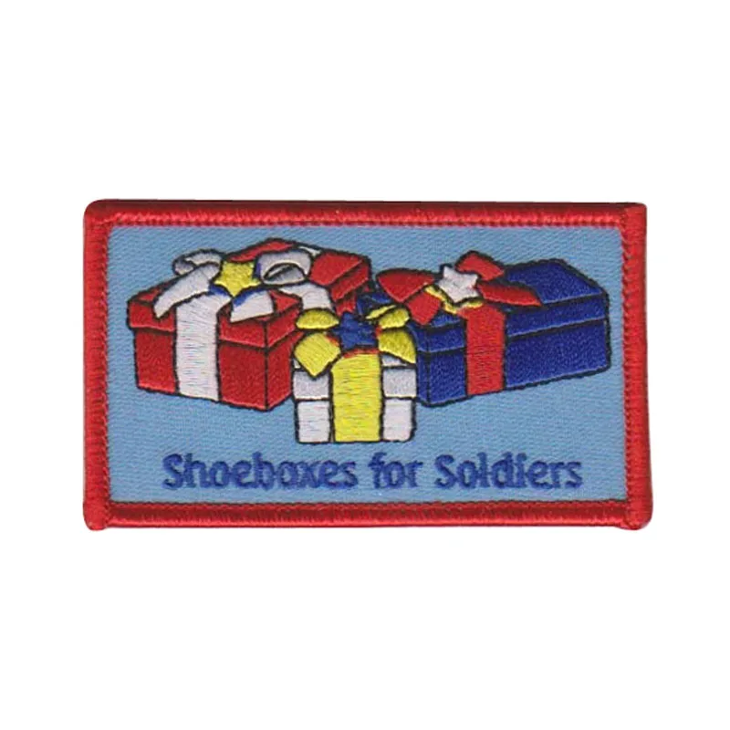 

Shoeboxes for Soldiers Embroidered Patch, Donations Embroidery Patches for donations or charity projects