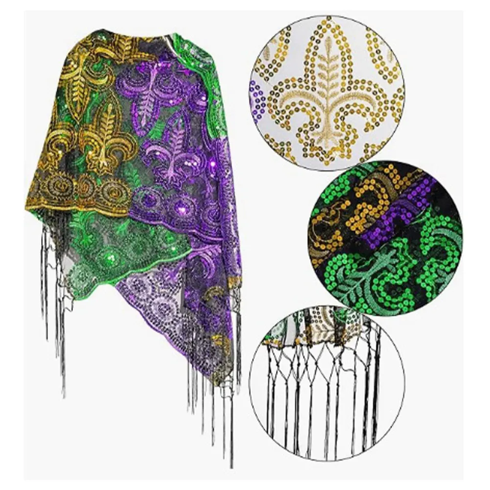 3Pcs/Set Adult Women Sequin Mask Feather Headband Mardi Gras Cosplay Cape Masquerade Halloween Party Costume Accessories Props