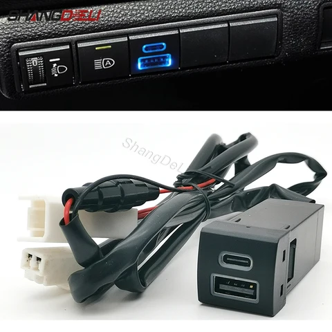 Автомобильное зарядное устройство USB QC3.0 Type-C PD с двумя портами для Toyota Highlander Land Cruiser Prado 150 Rav4 Camry Corolla 18-22