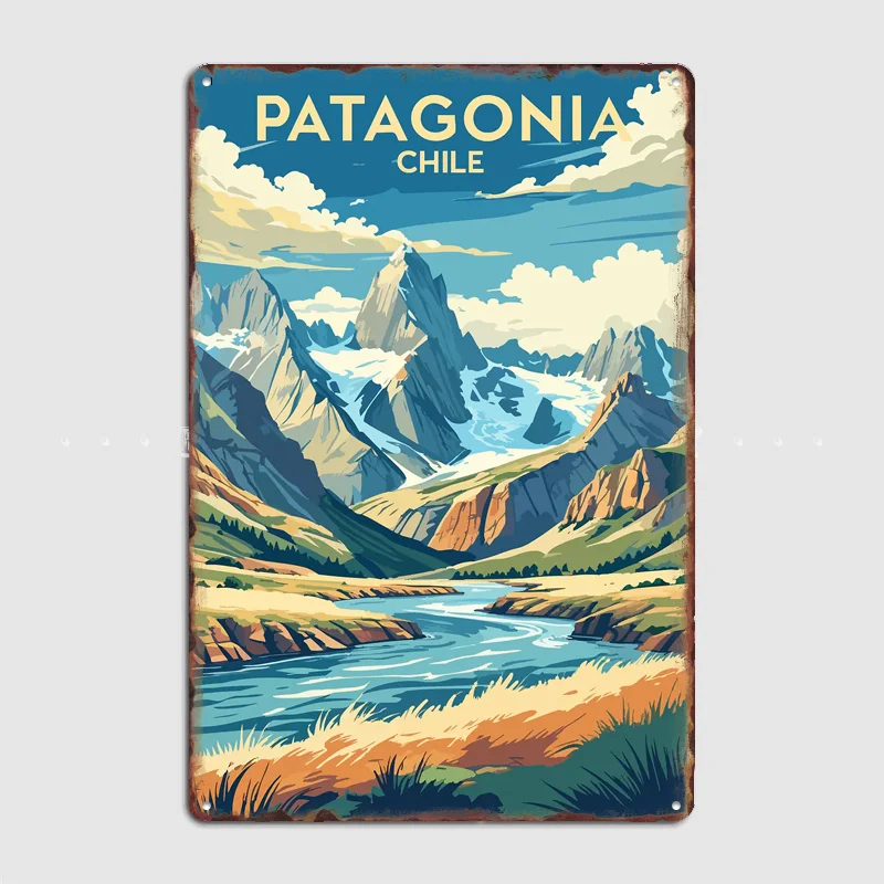 Póster de viaje con paisaje de Patagonia, Chile, cartel metálico personalizado para bar, dormitorio, interior, decoración de pared del hogar, decoración de habitación
