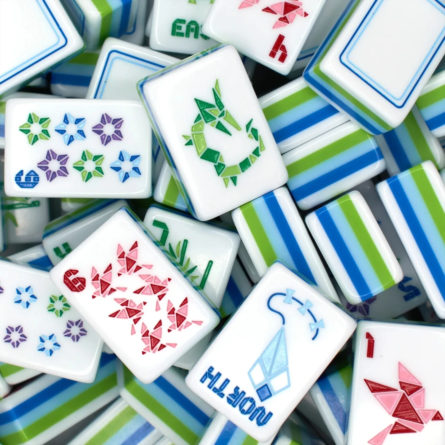160 Pcs American Mahjong Set,5-Layer White Acrylic,Colorful Origami Style Design,Mahjong Game Set for Family Game Night & Gift