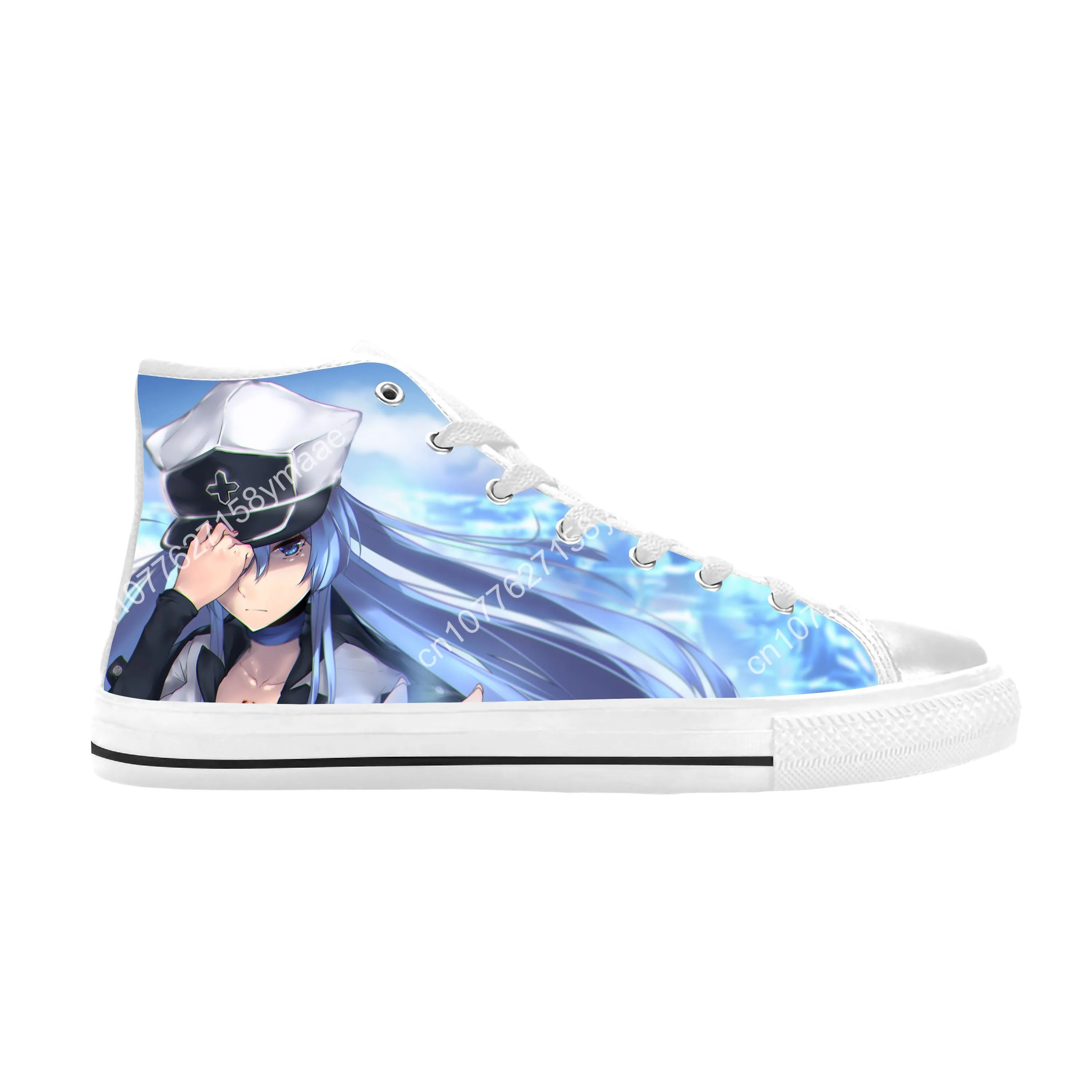 Sepatu kain kasual Akame Ga KILL Esdeath Anime Jepang atasan tinggi nyaman bersirkulasi cetak 3D sepatu kets pria wanita