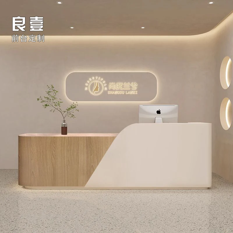 Luxury Receiption Desk Reception Salon Promotional Table Column Furniture White Hairdressing Pink Counter Store Showcase Bank