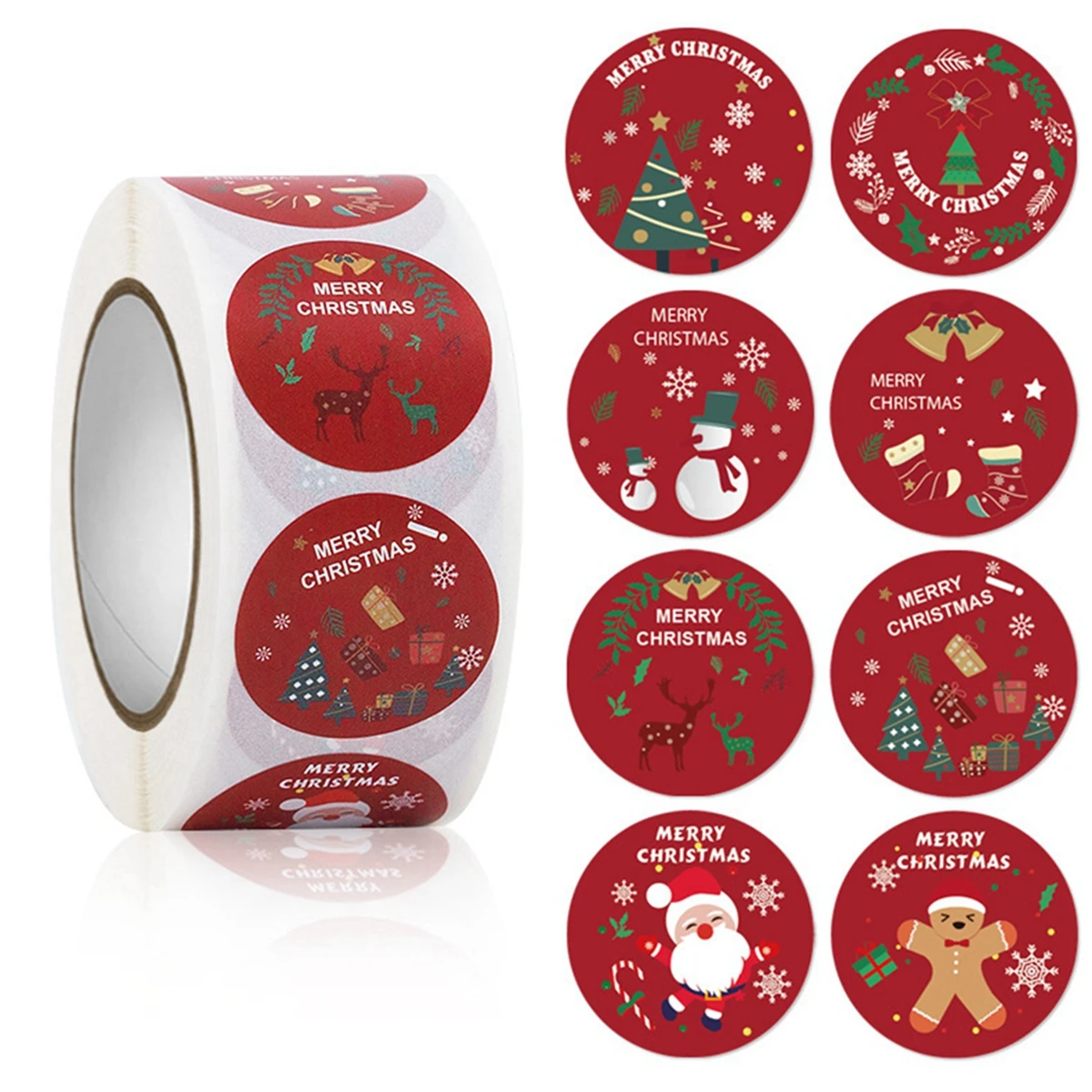 500pcs/roll 1inch/1.5inch Merry Christmas Stickers Christmas Theme Seal Labels Stickers For DIY Gift Baking Package Envelope