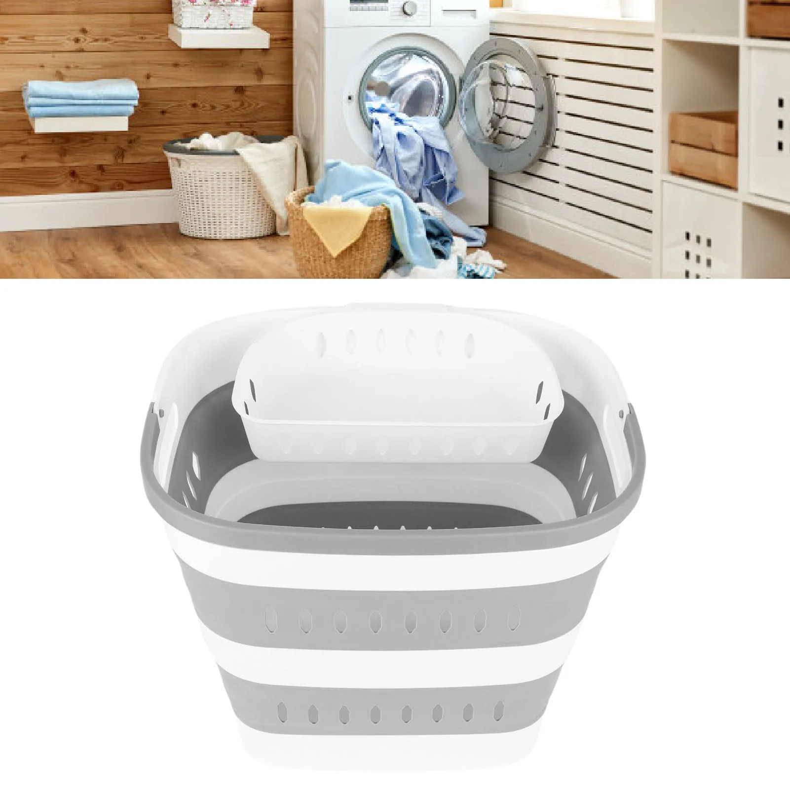 

Foldable Laundry Basket With Handle Multifunctional Portable Space Saving Storage Container For Home Dormitory Blue