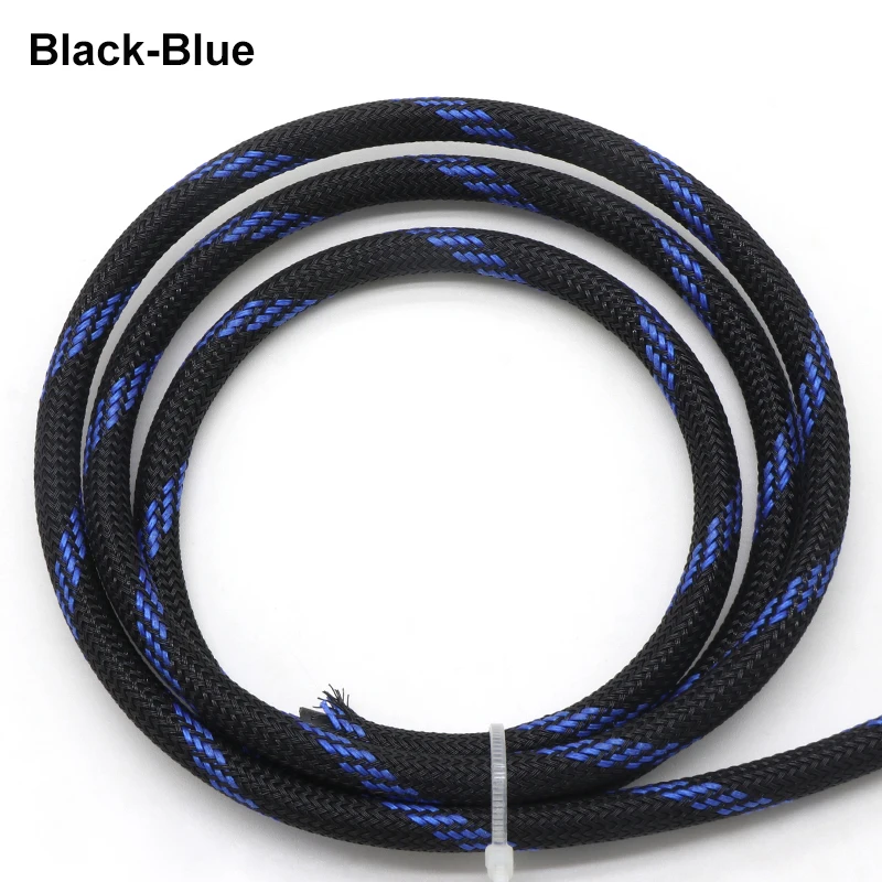 1~50m Black-Blue PET Braid Sleeves 2/4/6/8/10/12/14/16/20/25/30/40/50mm High Density Insulated Snake Skin Cable Wrap Sheath