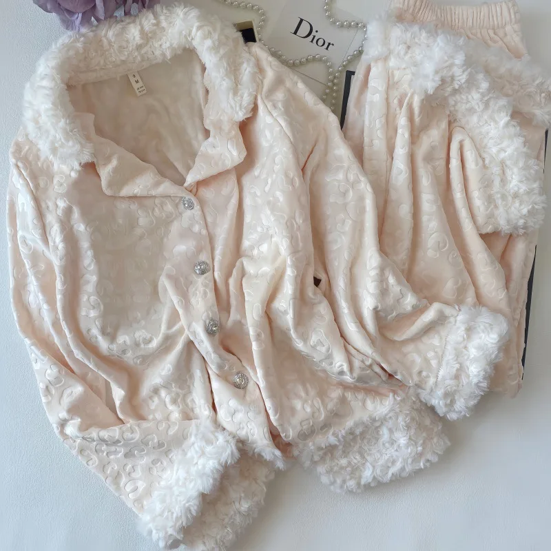 

Жаккардовая одежда для сна с леопардовым принтом, домашняя одежда с длинными рукавами, женская теплая одежда для дома, осенне-зимняя ночная рубашка, топ, брюки, наряд