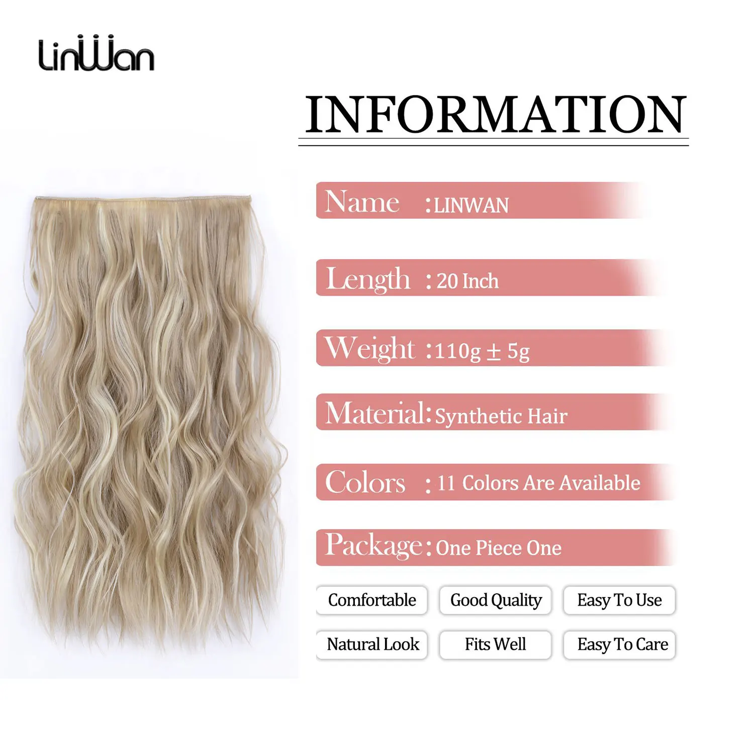 Synthetic 4 Clips In Natural Hair Extension Mixed Color Black Blonde One Piece Long Wave Invisible Wire False Fake Hair Piece