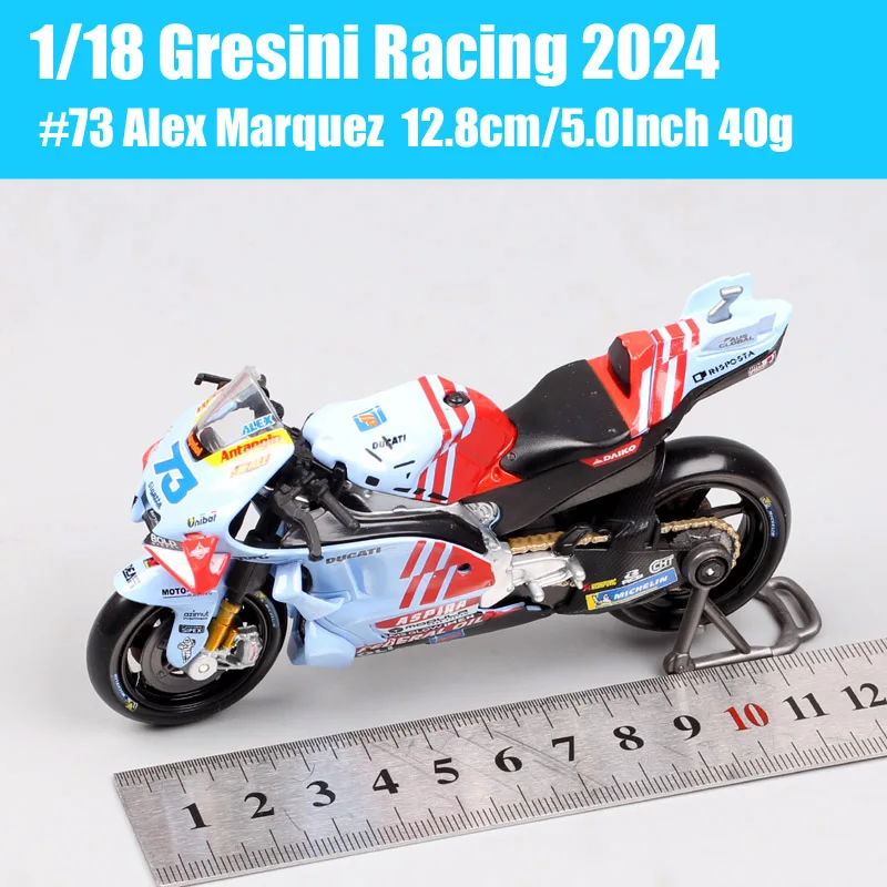 Maisto Gresini Racing GP 2024 w skali 1/18 # 93 Marc Marquez (lub: Marc Marquez, numer 93) # 73 Model motocykla Alex Diecast, motocykl Ducati, miniaturowe zdjęcia, prezent