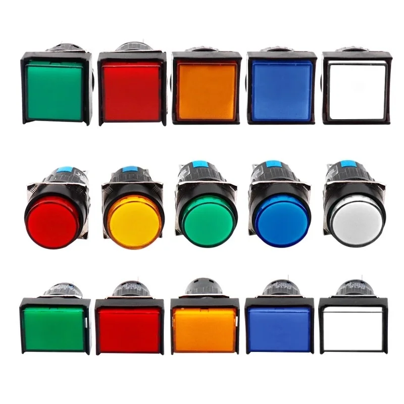 2pcs LA16-11CZ/FZ/D 16mm Button switch with light 3/5pin 12/24V Round Square Rectangle No/self-locking Jogging the power switch