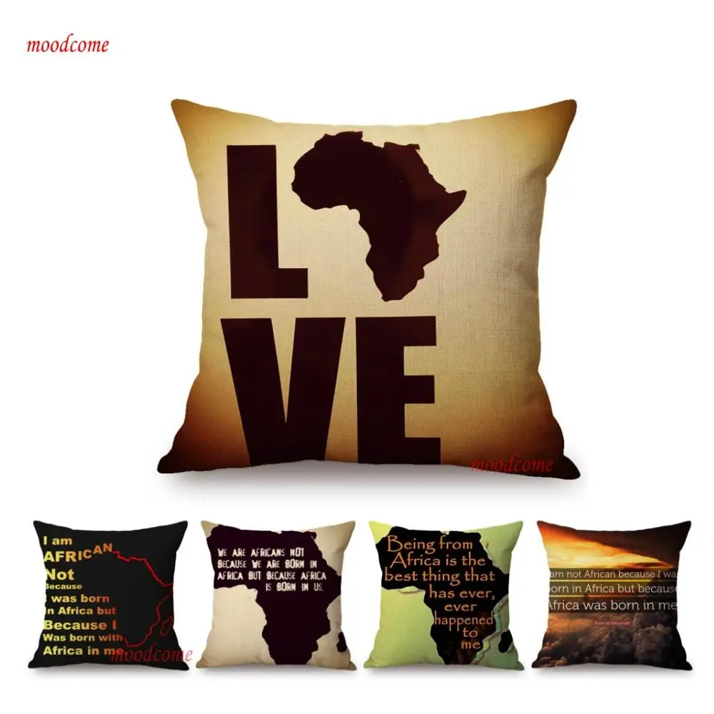 African Quotes I love Africa Letter Print Poem Home Decorative Sofa Throw Pillow Case Africa Map Cotton Linen Cushion Coverr