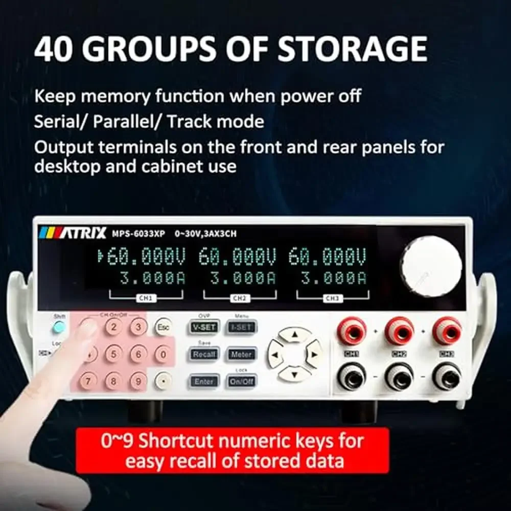 Ajustável Triplo Saída Fonte de Alimentação Bancada, DC programável, High Precision Lab Power Supply, 540W, MPS-6033XP, 60V, 3A