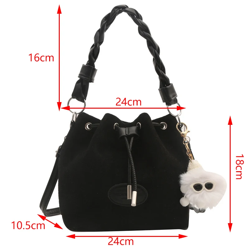 Fashion Drawstring Solid Color Large Capacity Single Shoulder Bucket Bag