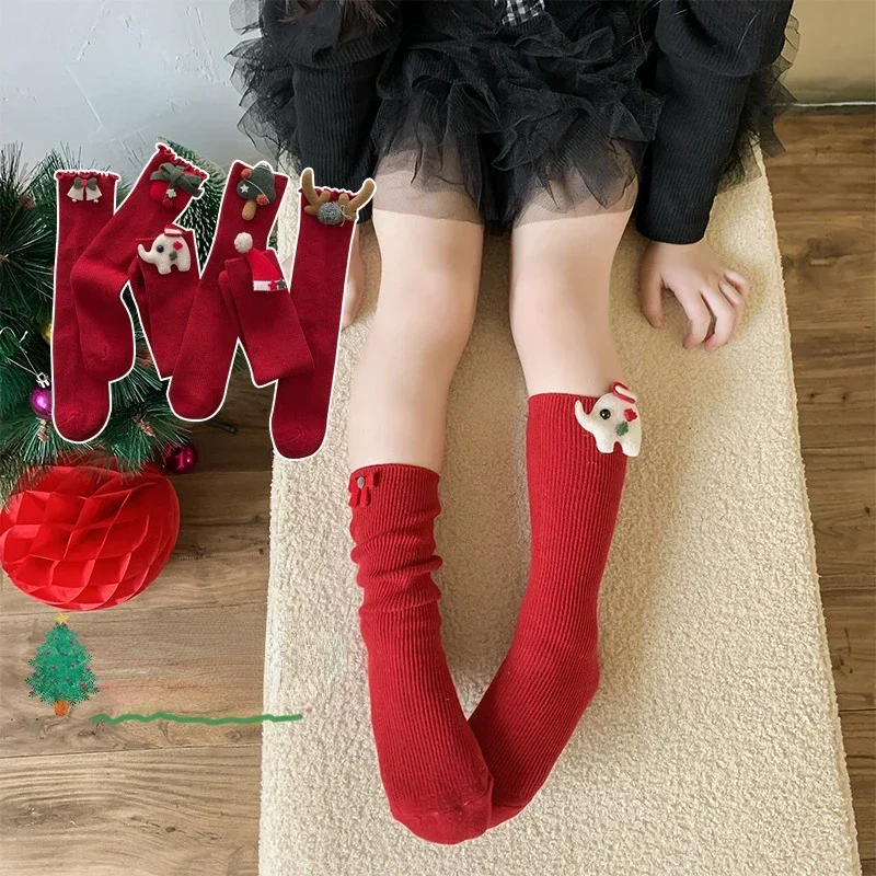 Baby Girls Boys Christmas Socks Kids Elk Socken Toddler Red Sock 2024 Autumn Winter Children's Cheap Stuff Clothing