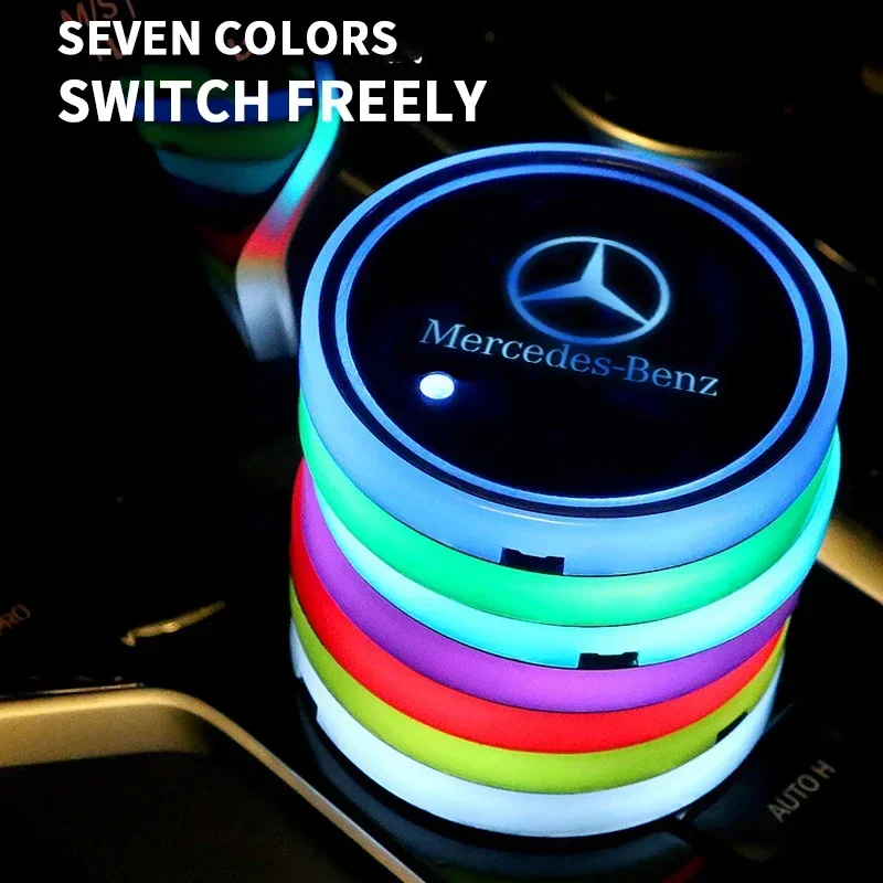 For Mercedes-Benz Car LED Illuminated Water Cup Coaster Atmosphere Lights Coaster for Mercedes Benz C260 W204 W205 W211 W212 W19