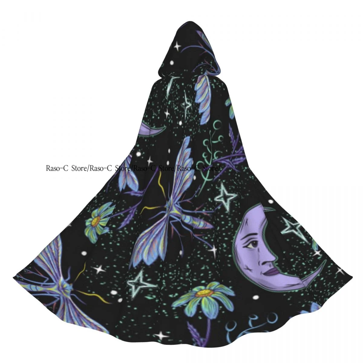 

Long Cape Cloak Crescent Moon With Face Stars Night Butterfly Moth Flowers Mythological Hooded Cloak Coat Autumn Hoodies