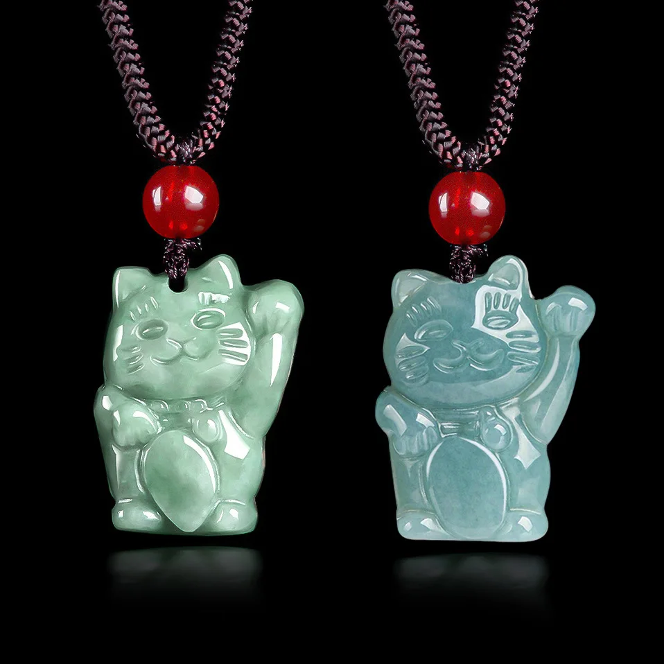 

Myanmar Jadeite Cat Pendant Necklace Designer Vintage Burmese Jade Luxury Stone Gifts for Women Fashion Accessories Talismans