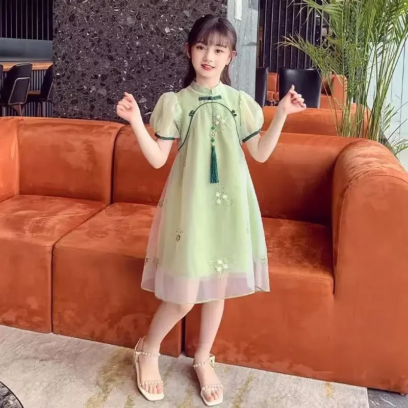 Fashion Baby Girl Dress Princess Summer Kids Voile Chinese Style Dresses Children Casual Cheongsam Vestido Teen 6 8 10 12 Year