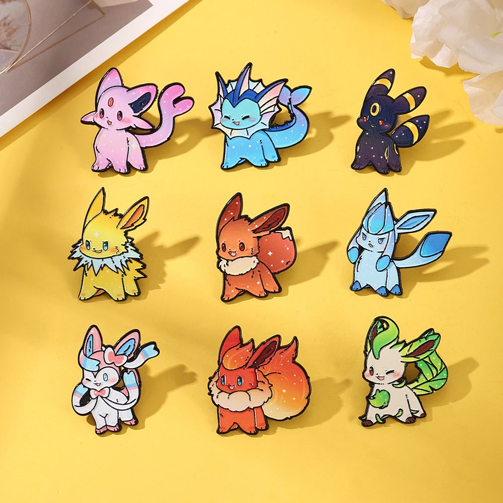 9Pcs Eeveelutions Enamel Pins Set Cute Pokemon Eevee Brooches for Backpacks And Bags Lapel Badges Jewelry Gift for Fans view 2