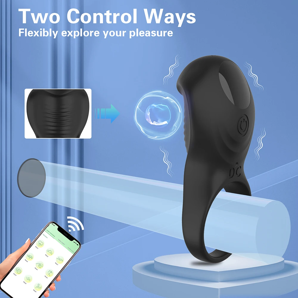 APP التحكم هزاز خاتم الديك للرجال تأخير القذف القضيب الدائري الجنس لعب قفل Penisring كوكرينج الكبار الذكور الجنس لوازم 18 #3