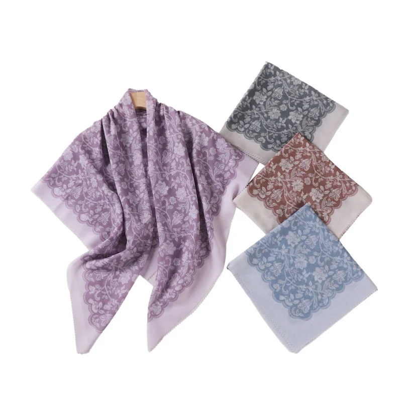 Fashionable All-Match White Rattan Man Floral Encryption Large Size Malay Square Scarf Cotton and Linen Wave Edge Headcloth