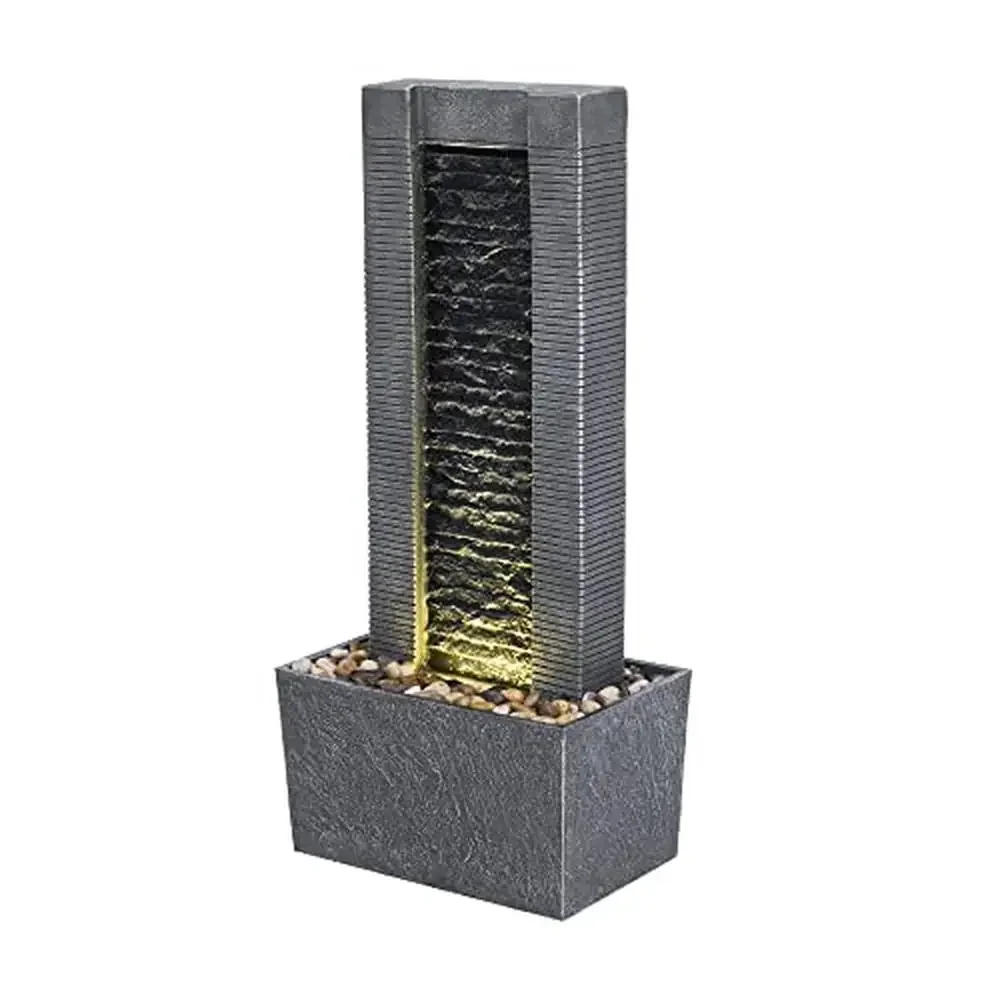 

Waterfall Water Fountain with LED Lights and Pebble Stones Zen Garden Spa Decor 29.25" Outdoor/Indoor Tranquil Gray 27.5