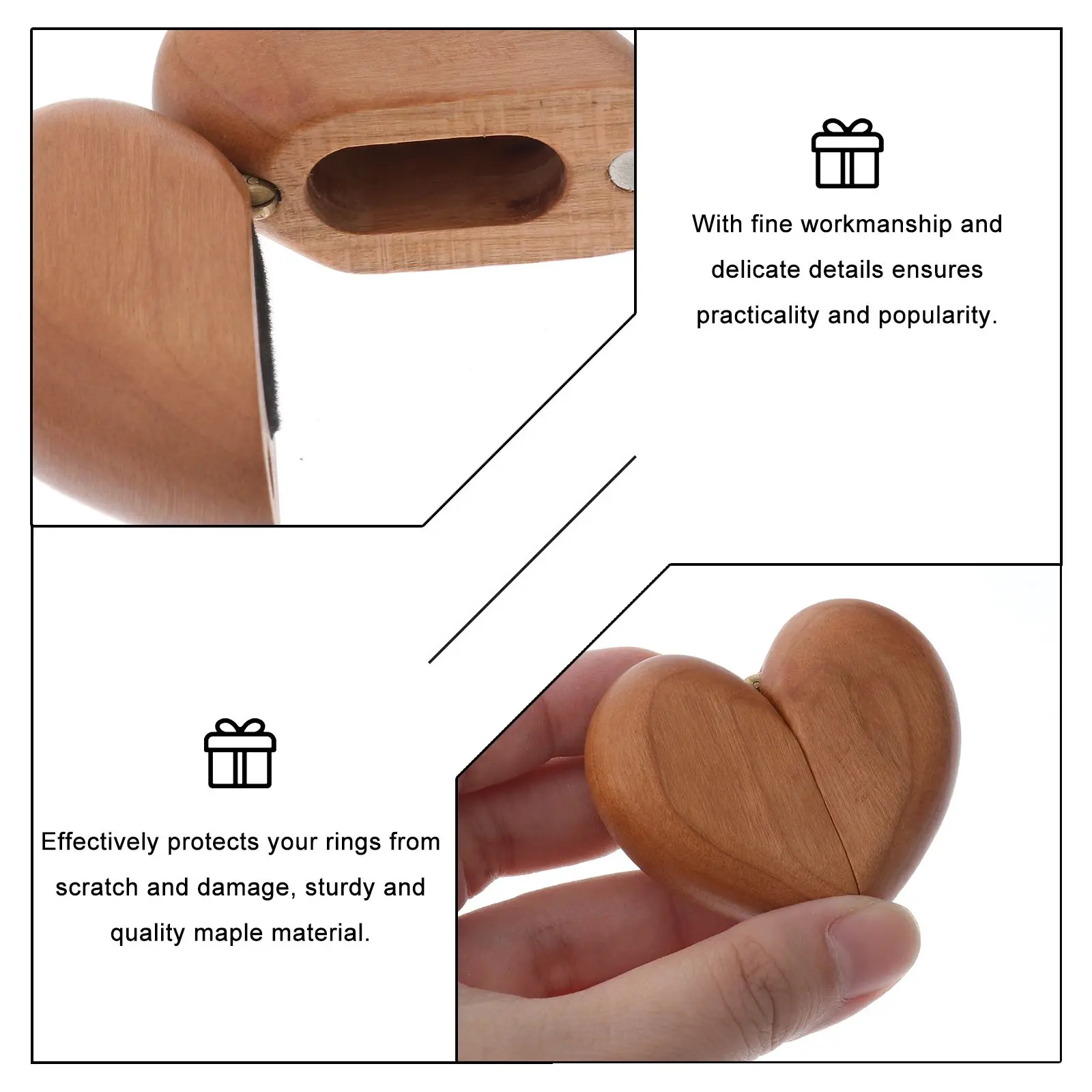 Proposal Ring Box Heart Shaped Wooden Case Wedding Rings Storage Jewelry Display Maple Scratch Proof Sturdy Quality Accessories