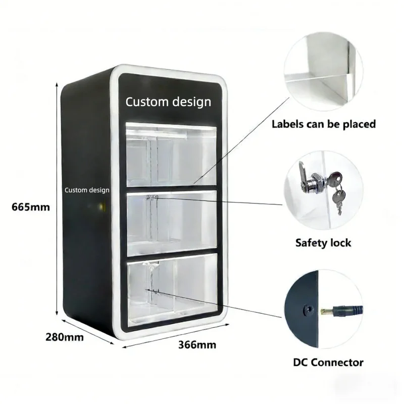 custom.OEM Customizable LED Display Cabinet - 3-Tier Lockable Glass Showcase Retail &  Shop