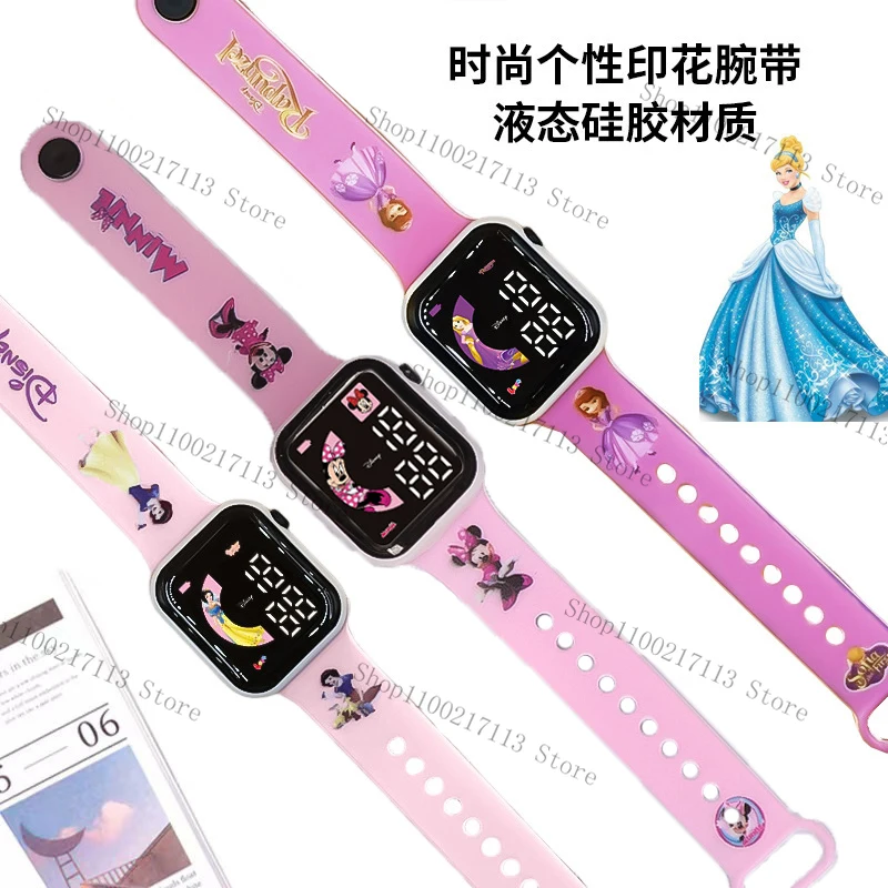 Frozen Elsa Mickey Minnie kids watch Cartoon print strap button LED square Waterproof electronic watch boys girls birthday gifts