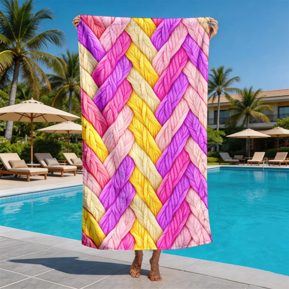 Colorful twisted weave pattern theme polyester microfiber beach towel highly absorbent, suitable for swimming and beach outings