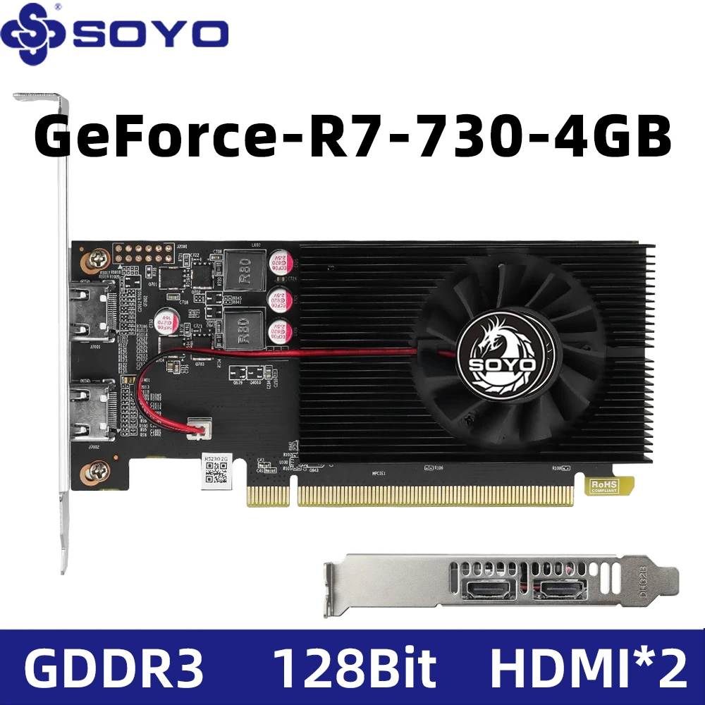 SOYO GT730 4GB Half-height Graphics Card GDDR3 GPU 128Bit HDMI*2 compatible PCI-E 3.0 Placa De Video for Desktop Computer