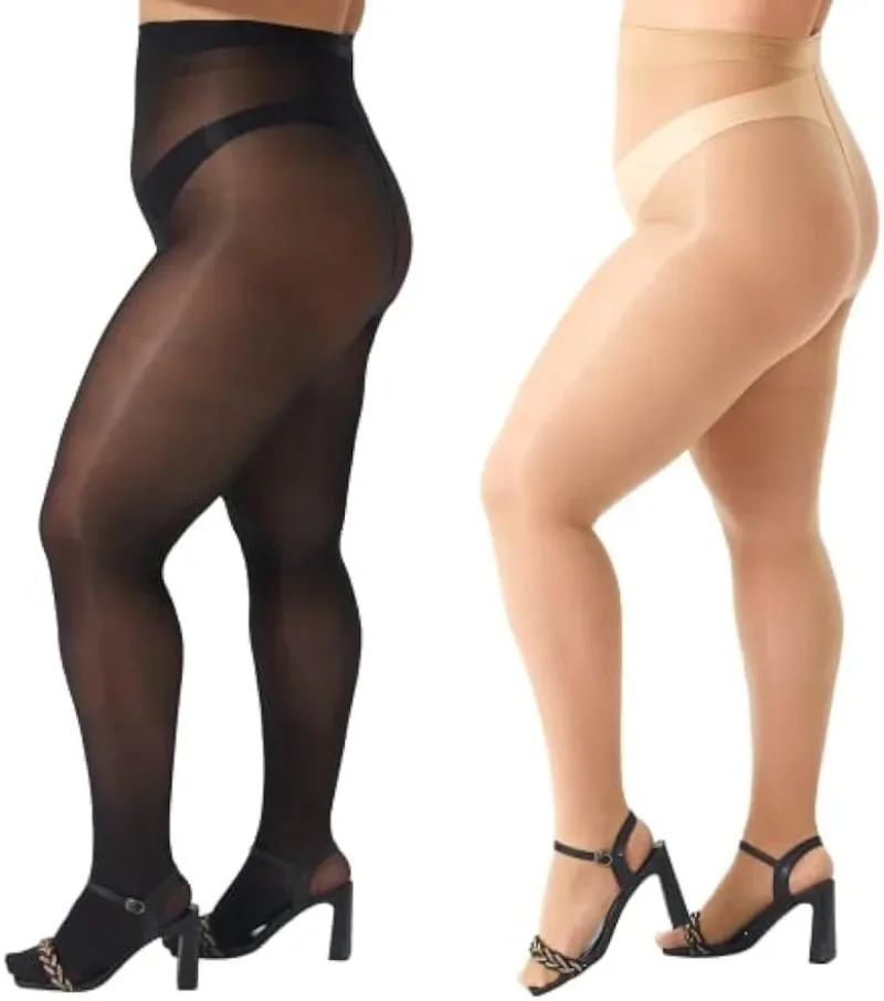 Women's Plus Size 110kg Shiny Sheer Pantyhose High Waist Shimmer Stockings Nylon Silky Tights