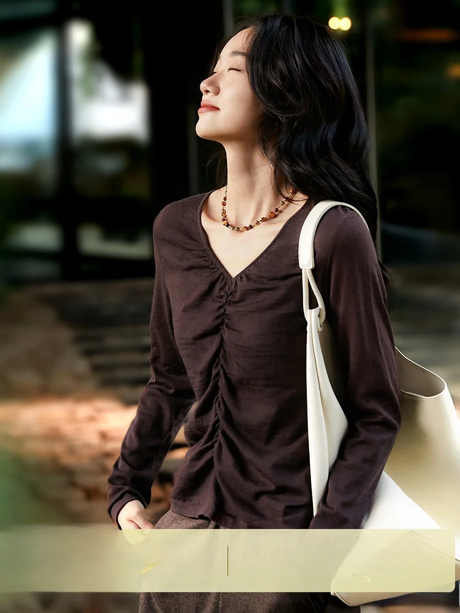 

Slimming V-Ne Knitted Sweater Wool Camere Crt Soft Woolen Fabric Long Sve Women's Faionable Busin Casual Sle