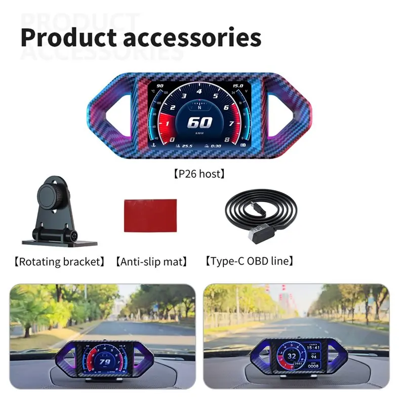 A33K-P26 OBD GPS Car HUD Speedometer Featuring Slope Meter Altitude Display And Multi-Language Dashboard Support