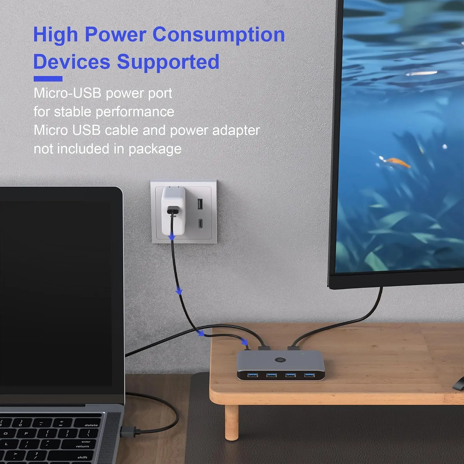 USB 3.0 Switcher Selector 2 Computers Sharing 4 Devices KVM Switch Hub Adapter for Keyboard Mouse Printer for Mac/Windows/Linux view 5