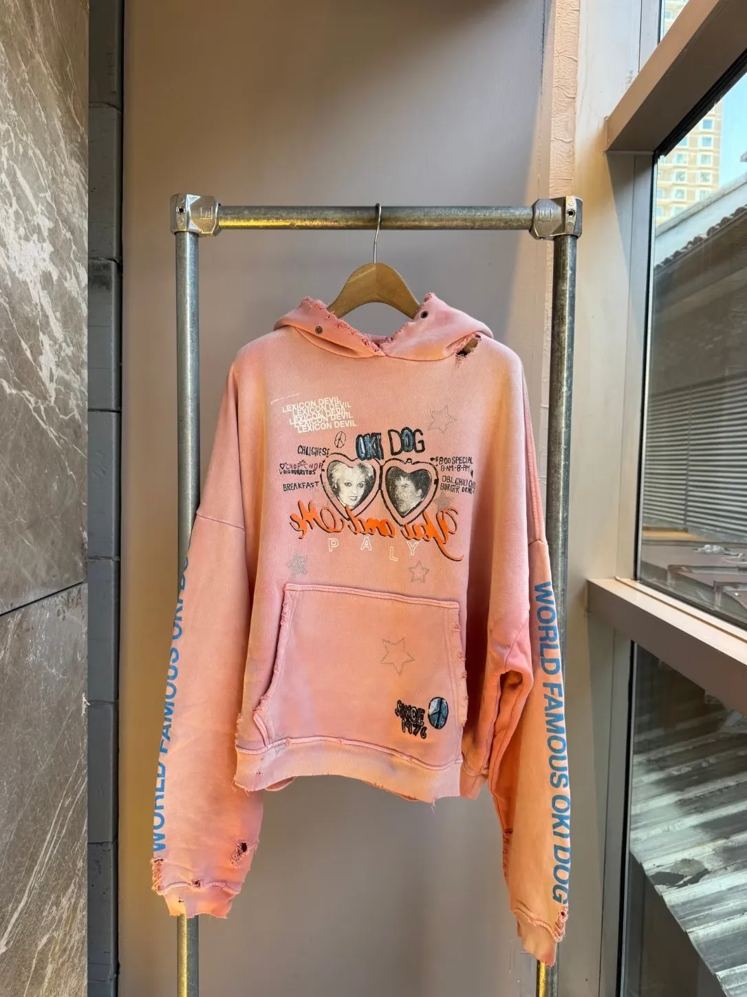 Washed Cotton Hoodie American Hot Dog Store Heart Portrait Men's Fashionable Hooded Sweatshirt Youth Student Couple Casual