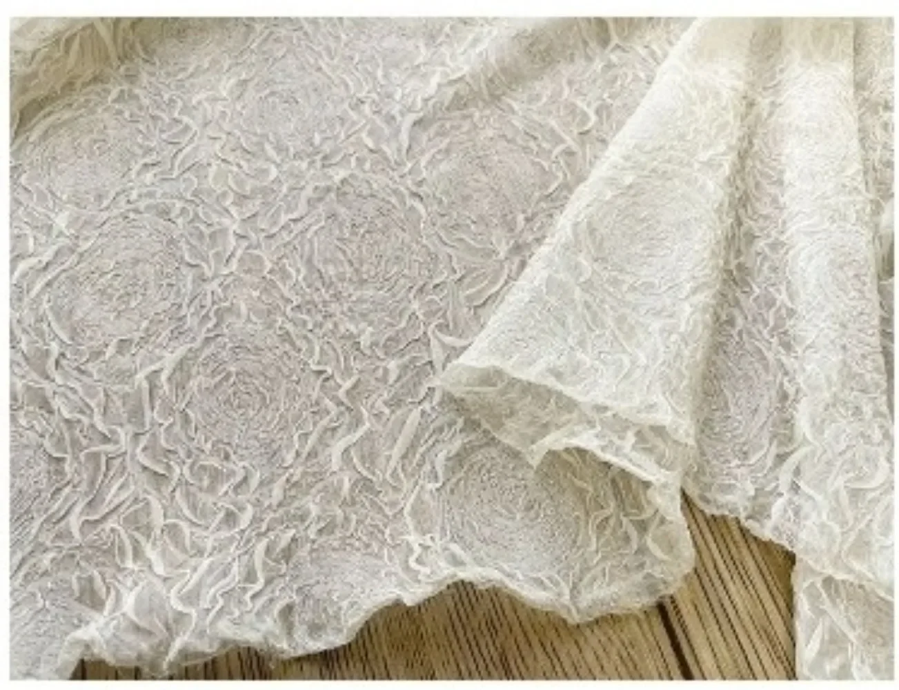 White 3D Rose Embossed Crepe Chiffon Lace Mesh Fabric for Wedding Dress Formal Gown Sheer Textured Net Tulle Material
