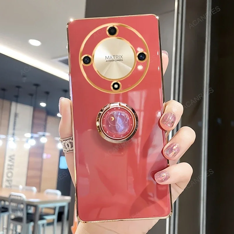 Magic6 Magic5 6lite 5lite Luxury Plating Ring Holder Stand Case For Huawei Honor Magic 6 5 Lite Pro 5g X9a X9b Silicone Cover