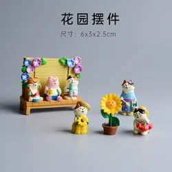 ZAKKA Cute Cat Pig Courtyard Flowers Series Home Miniatures Micro Landscape Scene Decor Handicraft Desktop Ornaments Figurines