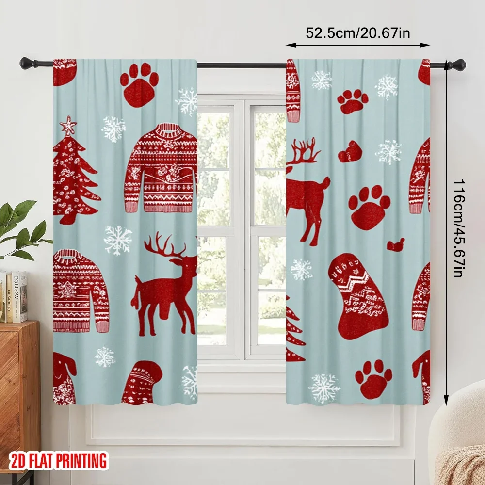 2pcs,2D plane printing Light Filtering Curtains Dog with Holly Berry Versatile Polyester (without rod) Holiday Use for Various