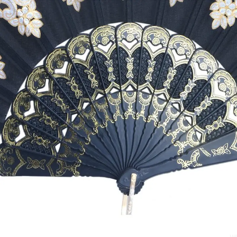L43A Black Spanish Wedding Lace Silk Folding Hand Held Flower Fan