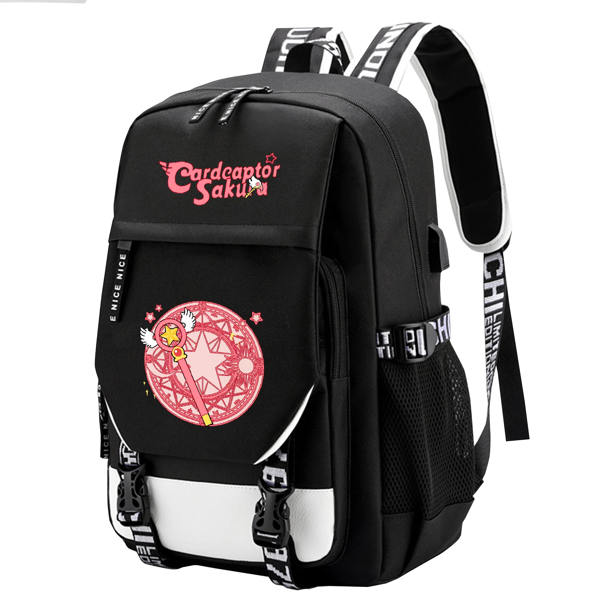 

Kawaii SAKURA Women Anime Backpack Card Captor SAKURA Oxford School Bags for Teenage Girls USB Charging Laptop Backpack