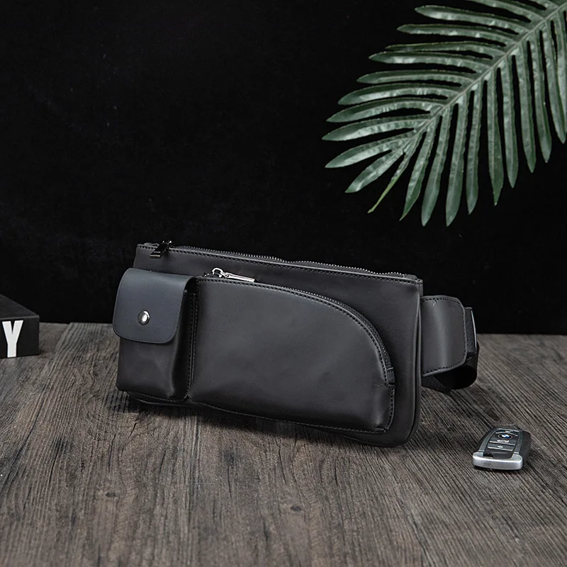 Nowy trend Męska torba na talię Crazy Horse Skórzana męska torba na klatkę piersiową Outdoor Sports Phone Fanny Pack Causal Daypack bolsos de pech