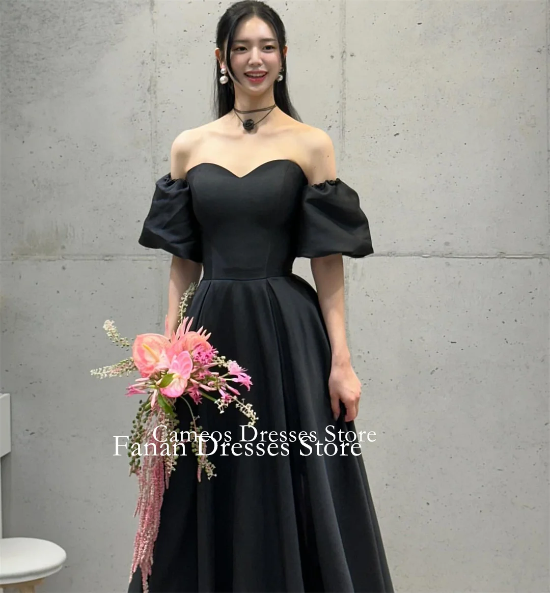 

FANAN Милая трапециевидная атласная вечерняя одежда Корейские черные пышные рукава Свадебные женские платья Платья для выпускного вечера по индивидуальному заказу