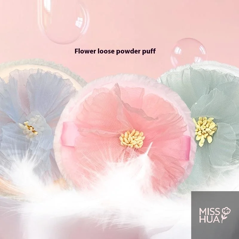 HH 3D ruban fleur double face velours floqué Ultra doux grande bouffée de poudre moelleuse pour le maquillage du corps bouffée ample outil de maquillage sec et humide